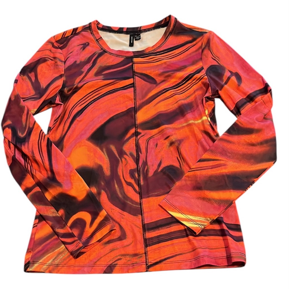 Vero Moda Orange and Red Graphic Long Sleeve Blouse
